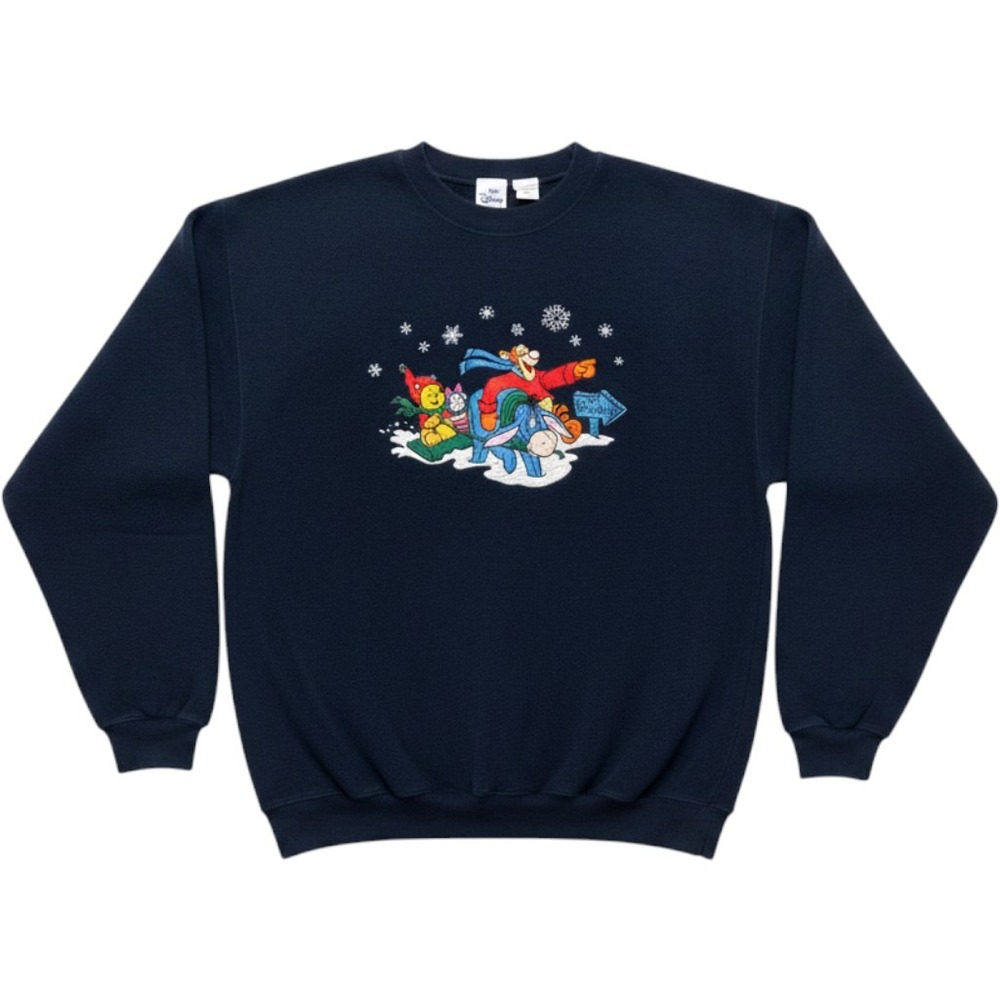 VTG Disney Store Winnie the Pooh Embroidered Nordic Fleece Sweatshirt Navy Sz L